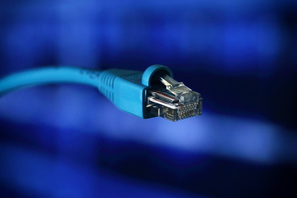 Modrý síťový kabel s konektorem RJ-45