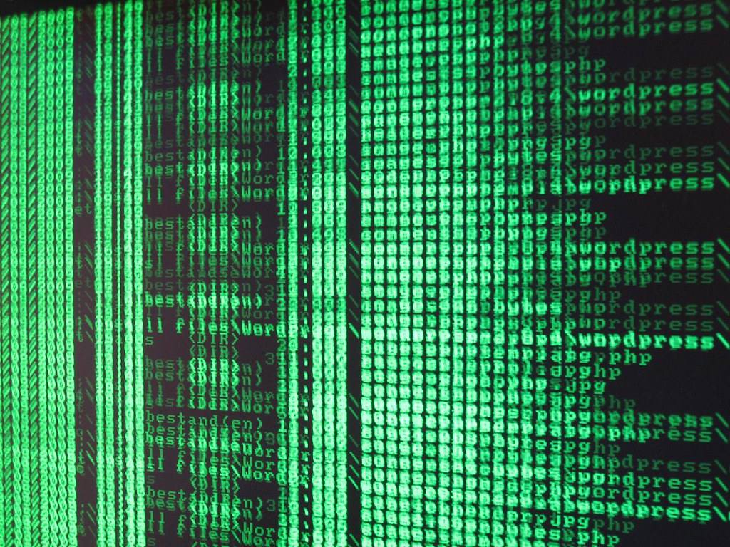 Detail monitoru se zeleným výpisem souborů v příkazové řádce